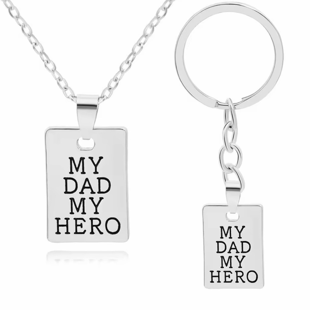 Silver 'My Dad My Hero' Necklace and Keychain Set